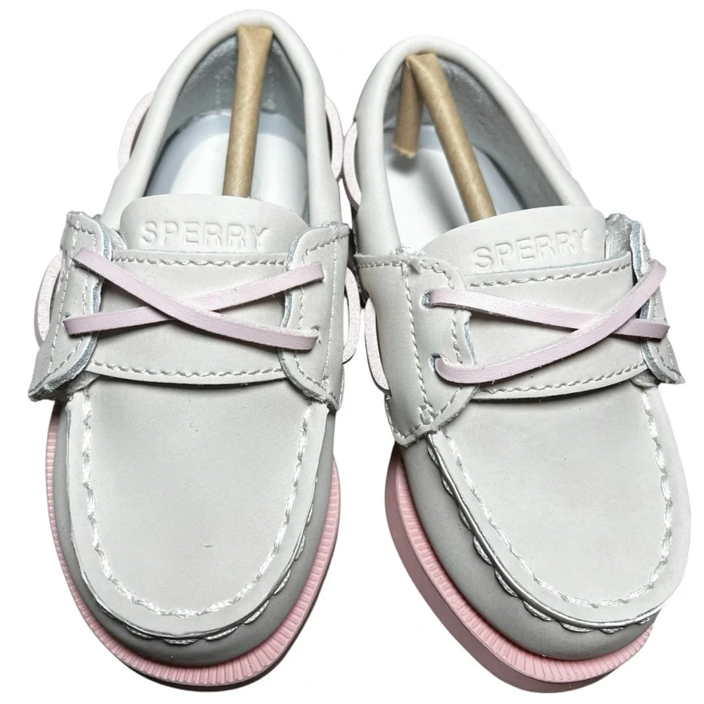 Sperry NIB Authentic Original Girls Leather Boat Shoes Taupe Pink Size Toddler 5
